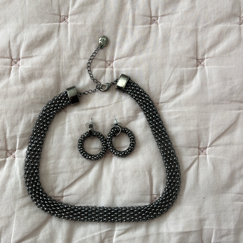 Jones New York Necklace And Earrings Combo. Silver/Pewter In Color. Worn Once!